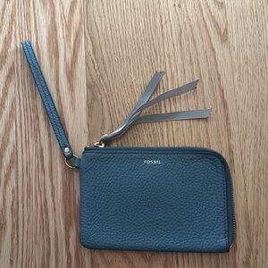 Fossil Pebbled Leather Wristlet in Slate Blue EUC